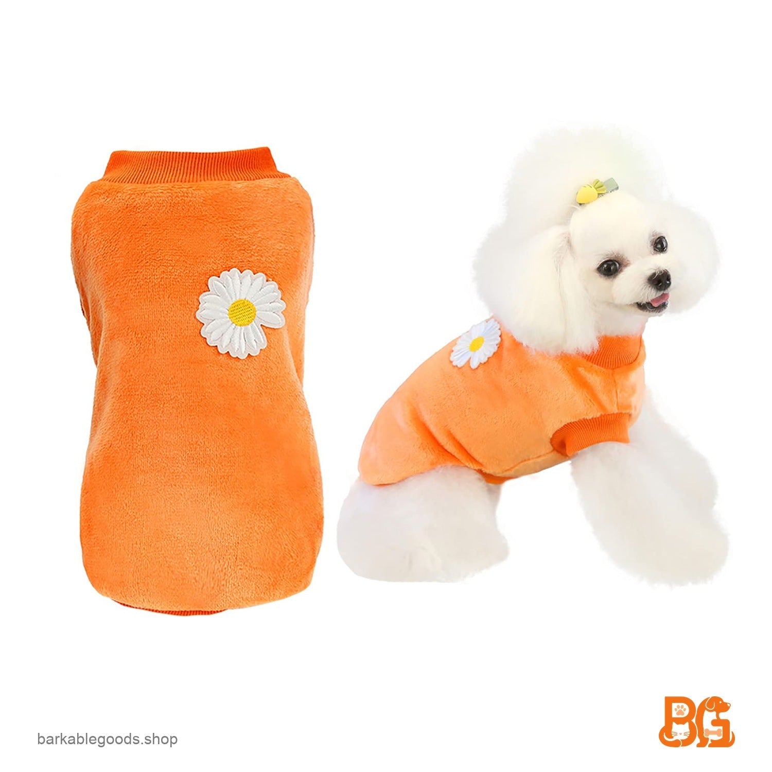 Barkable Fleece Dog Sweater — Flower Print, Orange