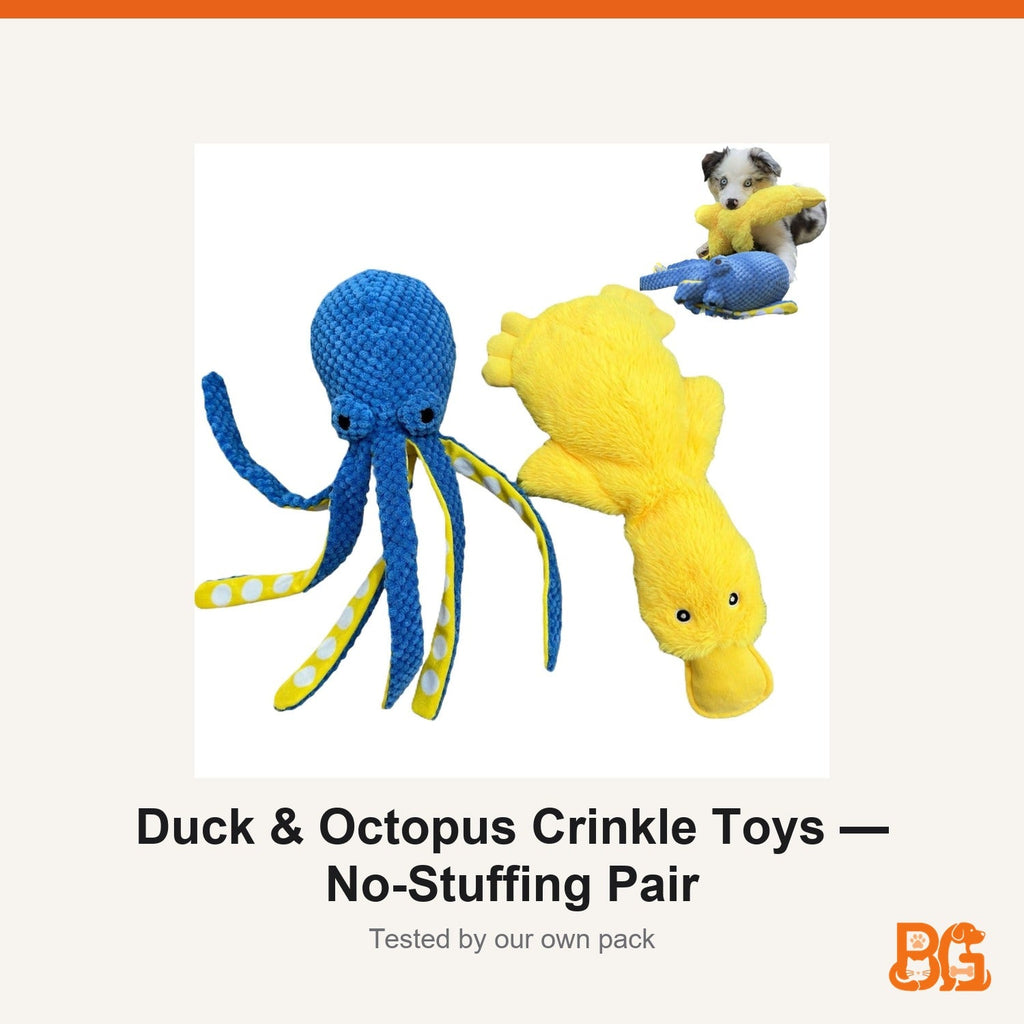 Barkable Duck & Octopus Crinkle Toys — No-Stuffing Pair