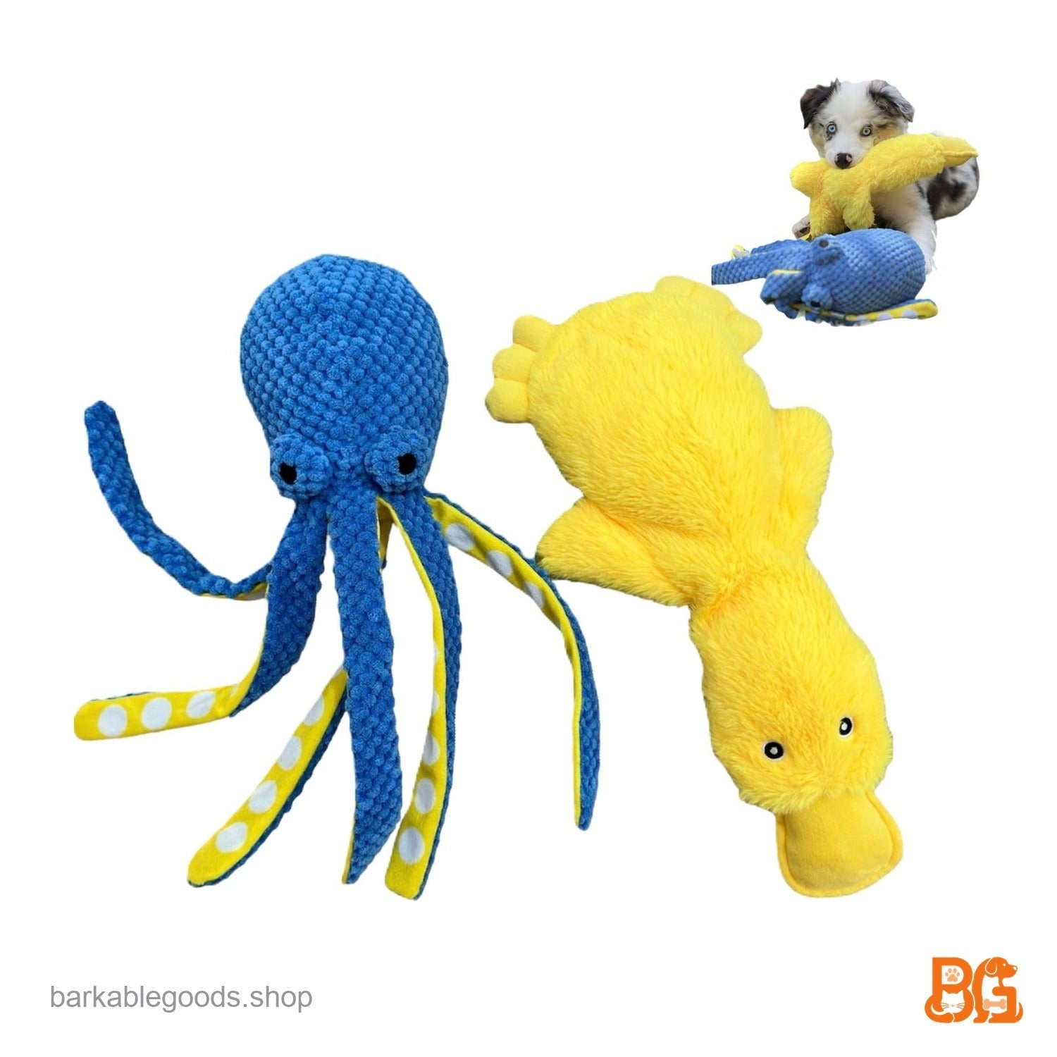 Barkable Duck & Octopus Crinkle Toys — No-Stuffing Pair