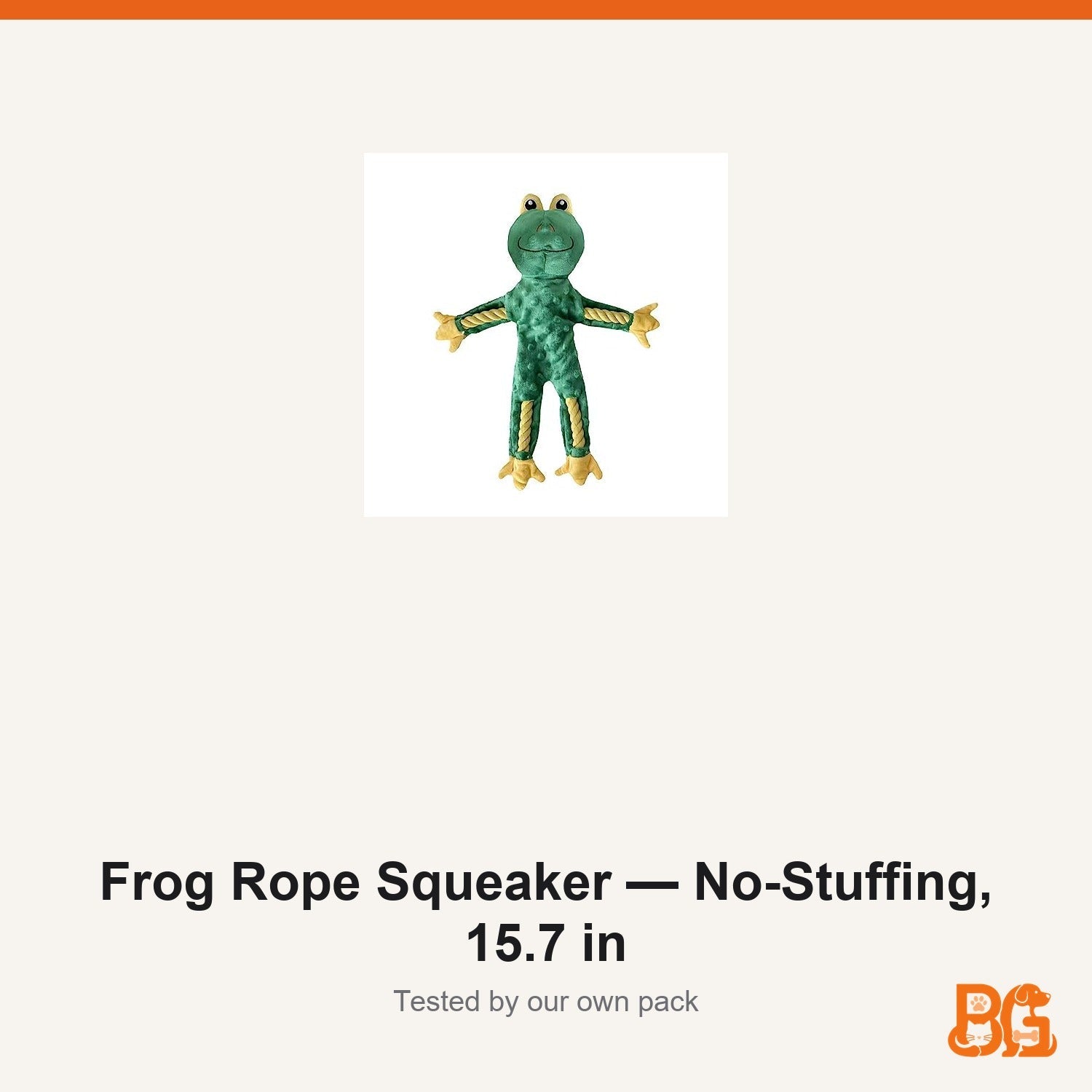 Barkable Frog Rope Squeaker — No-Stuffing, 15.7 in