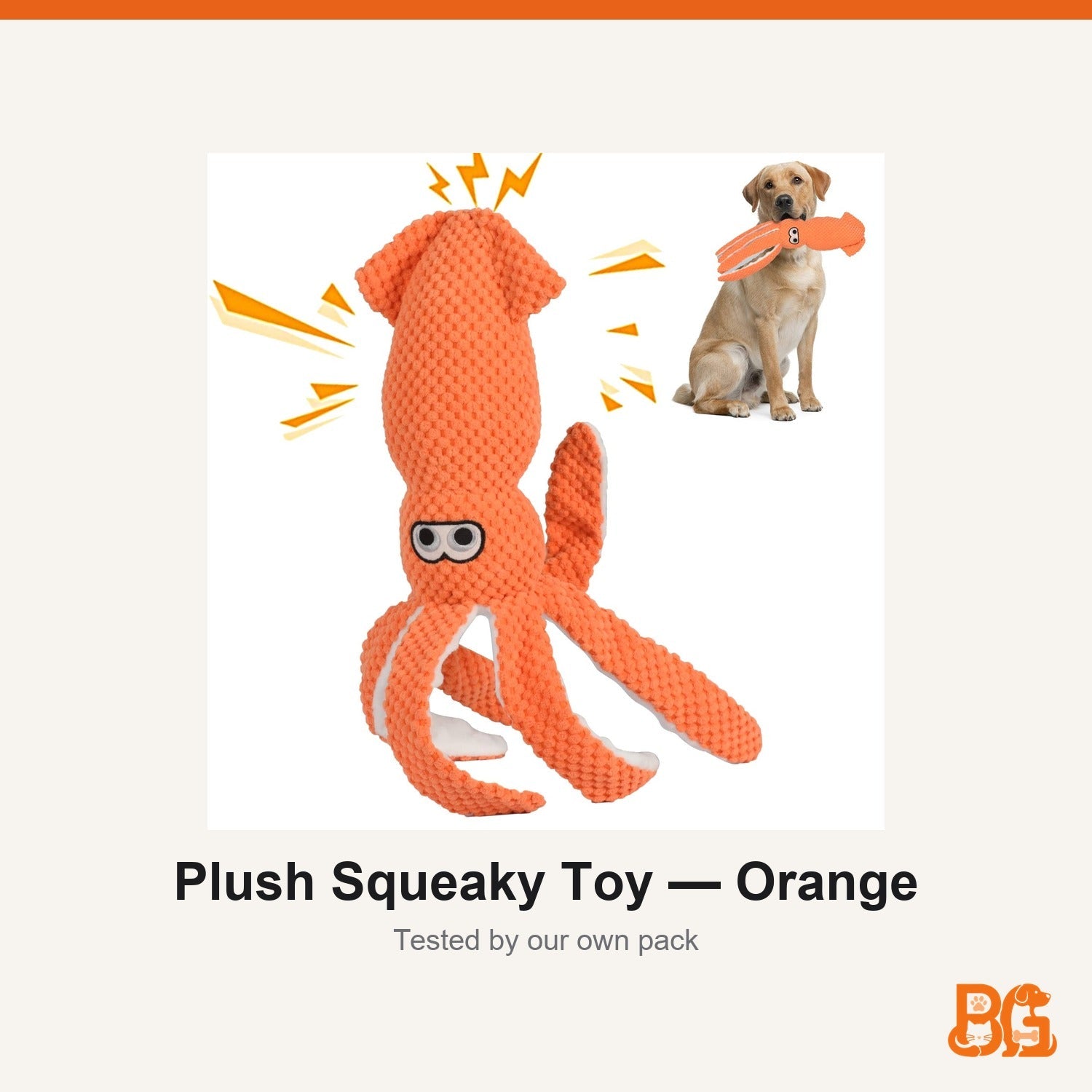 Barkable Plush Squeaky Toy — Orange